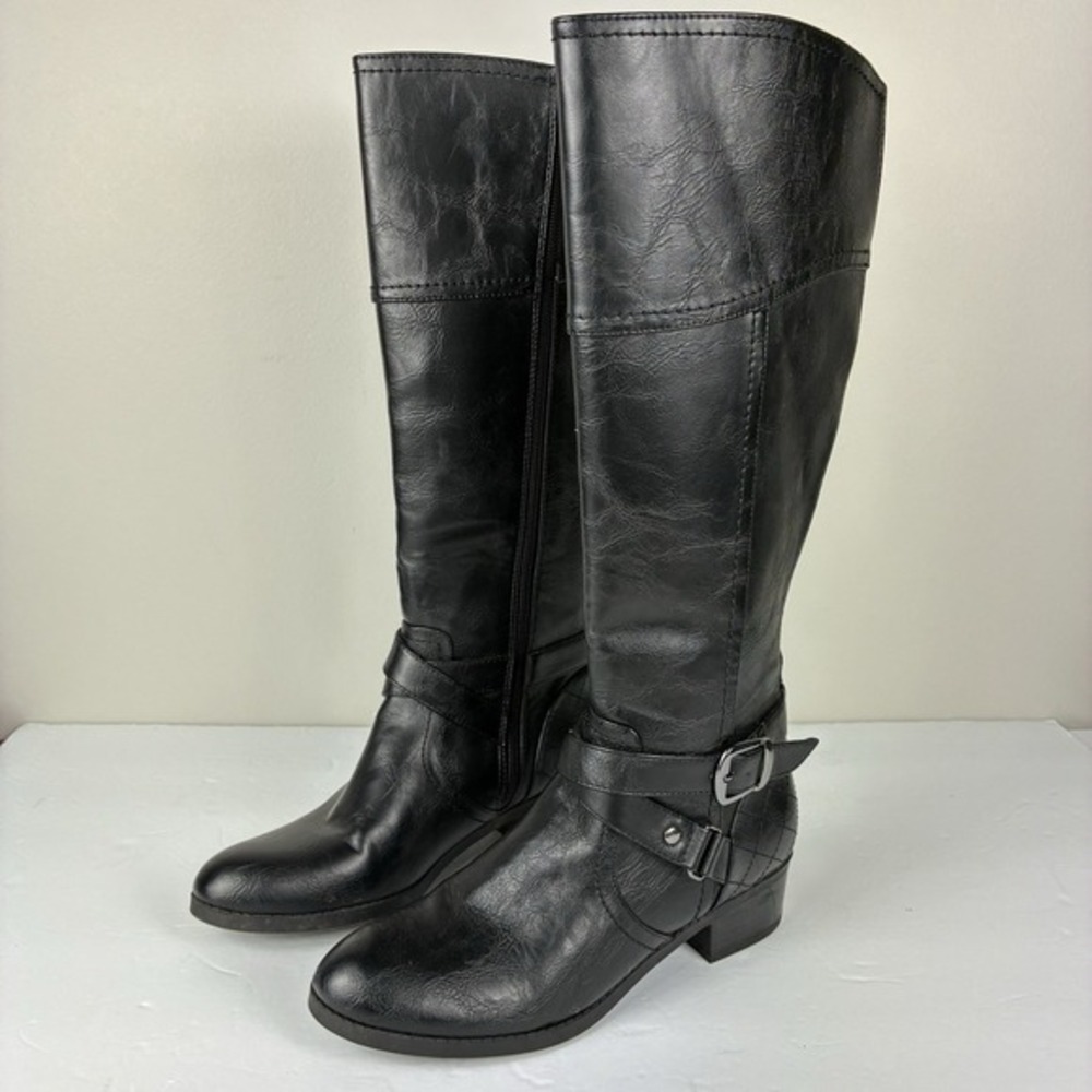 Equestrian Vegan Leather Black Knee-High Riding Boots - Women